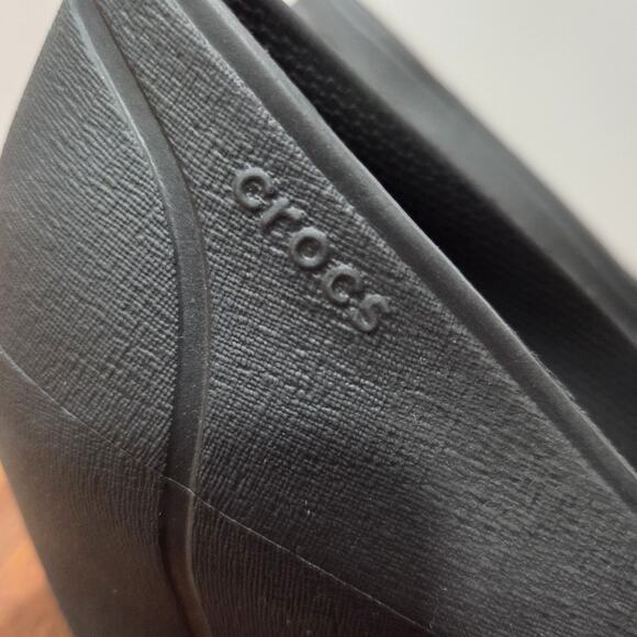 CROCS Black Patent Cap Toe Wedge Platforms High Heels Shoes Womens Sz 10 - Picture 8 of 13